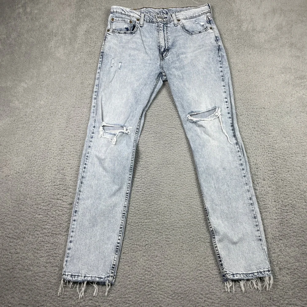 Levis 512 Slim Taper Jeans Mens 33x32 (Fits 31x29) Light Wash Distressed Raw Hem
